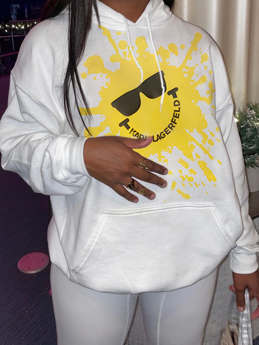 LW Sun Letter Print Kangaroo Pocket Hoodie