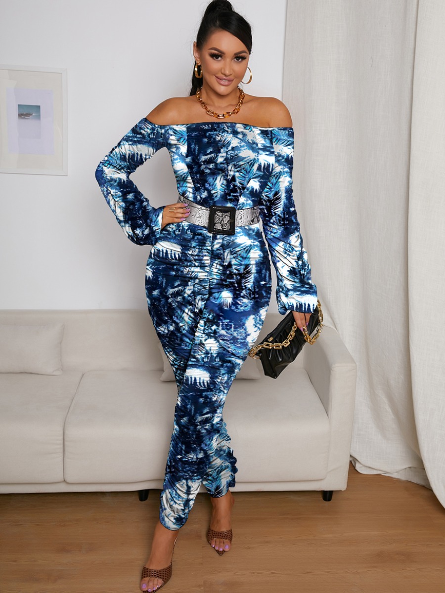 LW Off The Shoulder Mixed Print Jumpsuit (Without Belt)