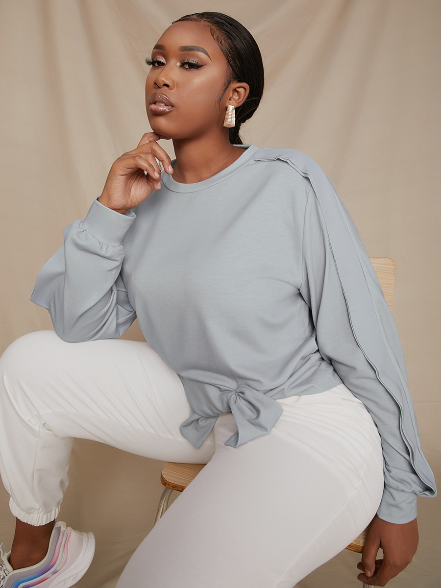 LW Plus Size Round Neck Slit Hem Sweatshirt