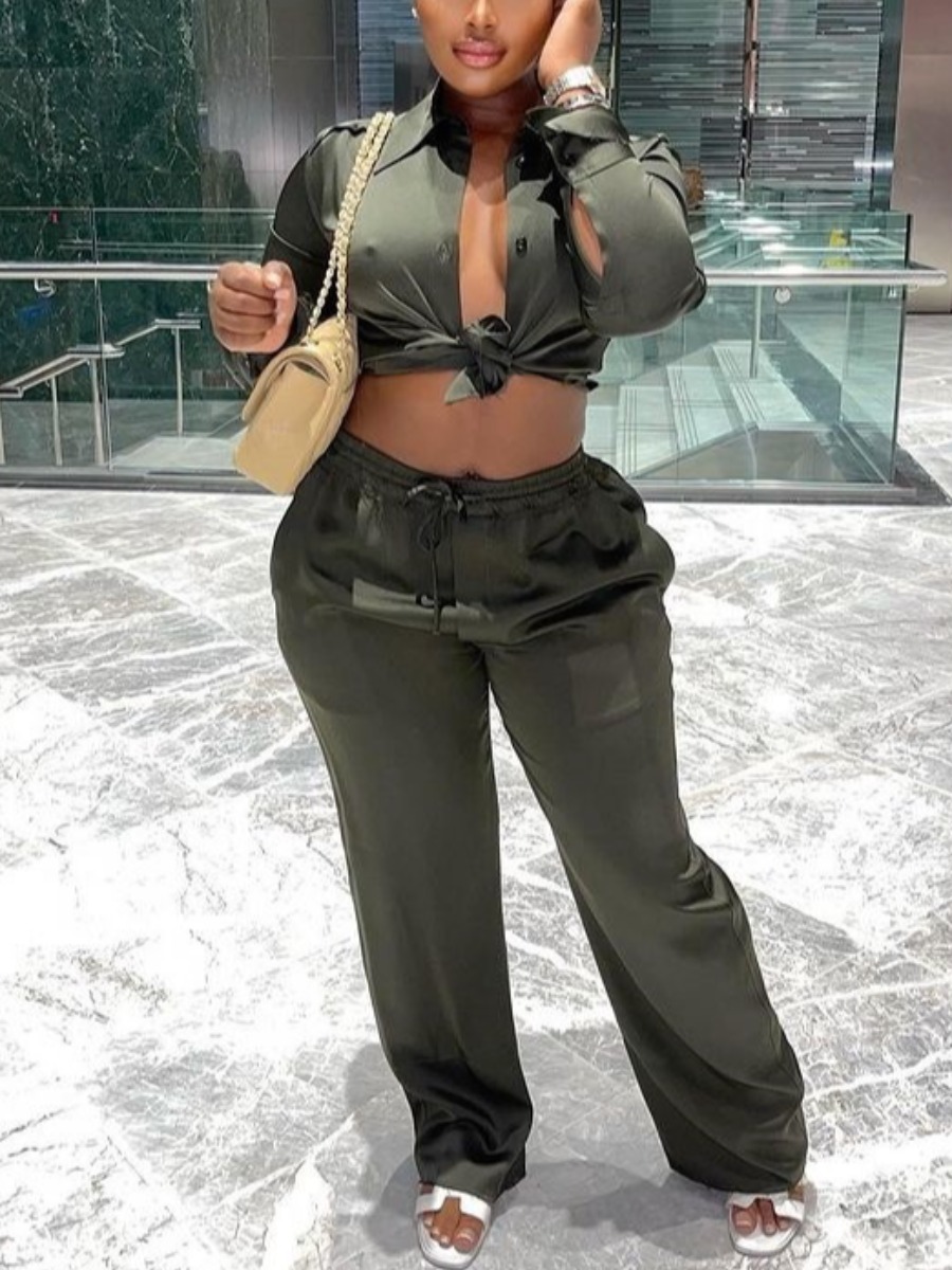 LW SXY Solid Drawstring Pants Set