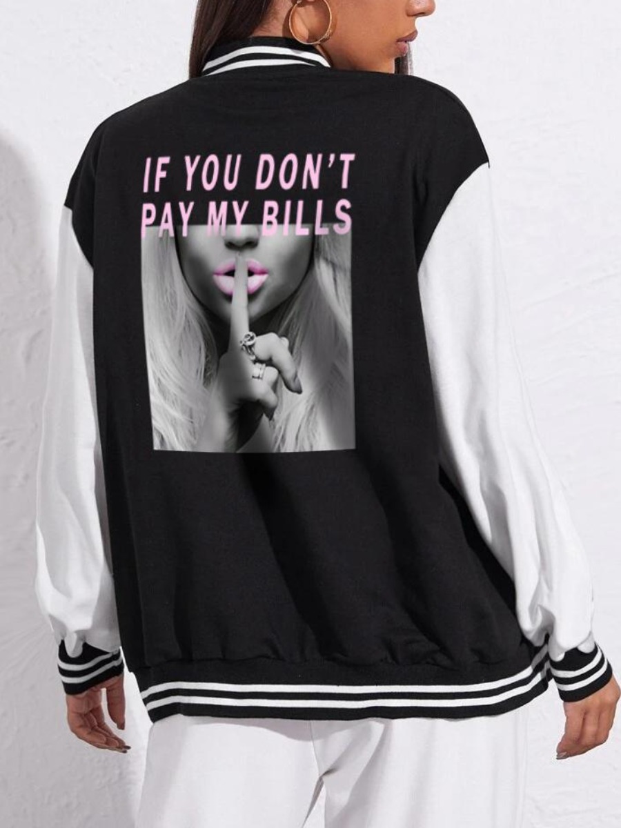 LW Letter Figure Print Striped Pachwork Jacket