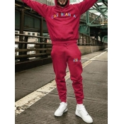 LW Men Leisure Hooded Collar Letter Print Wine Red