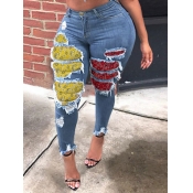 LW High Stretchy Cashew Print Ripped Jeans