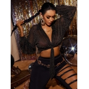 LW SXY V Neck See-through Loose Blouses