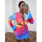 LW Plus Size Gradient Print Flared Crop Top Skirt 