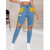 LW High Stretchy Ripped Tassel Design Jeans