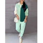 LW Turndown Collar Color-lump Pants Set