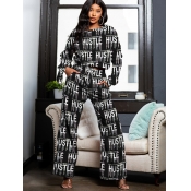 LW Letter Print Wide Leg Cropped Pants Set