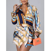 LW Chain Print Bandage Design Shirt Dress