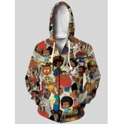 LW Men Cartoon Print Pocket Hoodie