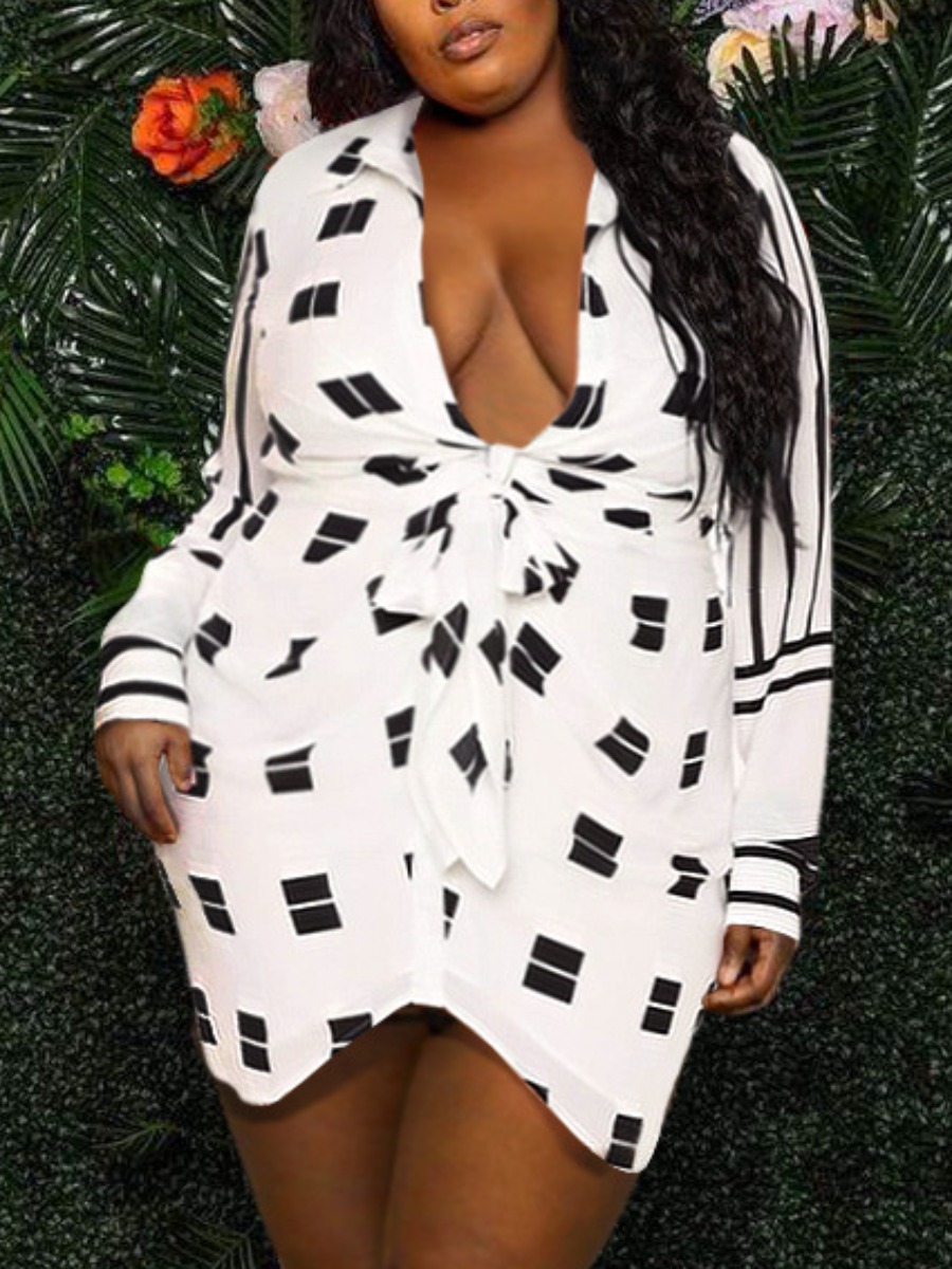 LW Plus Size Geometric Print Knotted Bodycon Dress