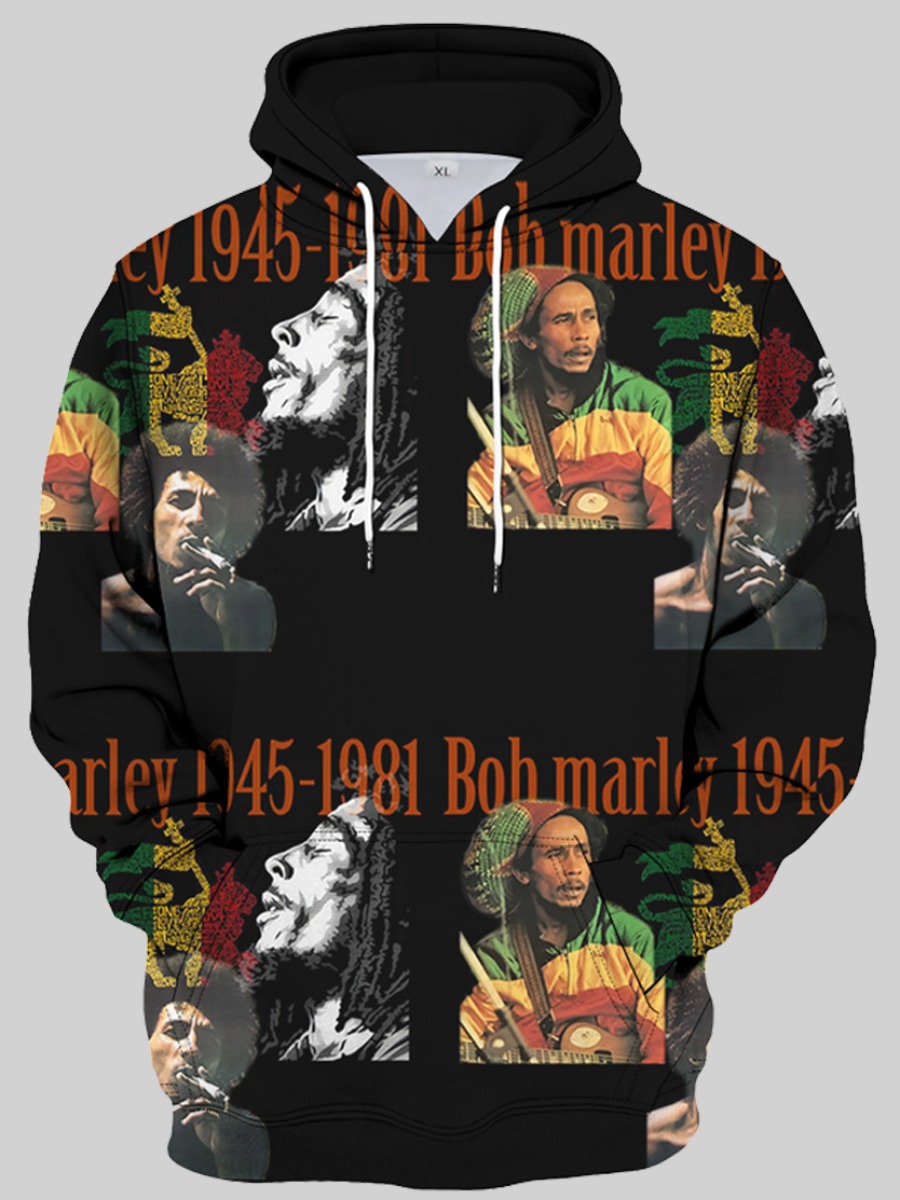 LW Men Portrait Letter Print Hoodie