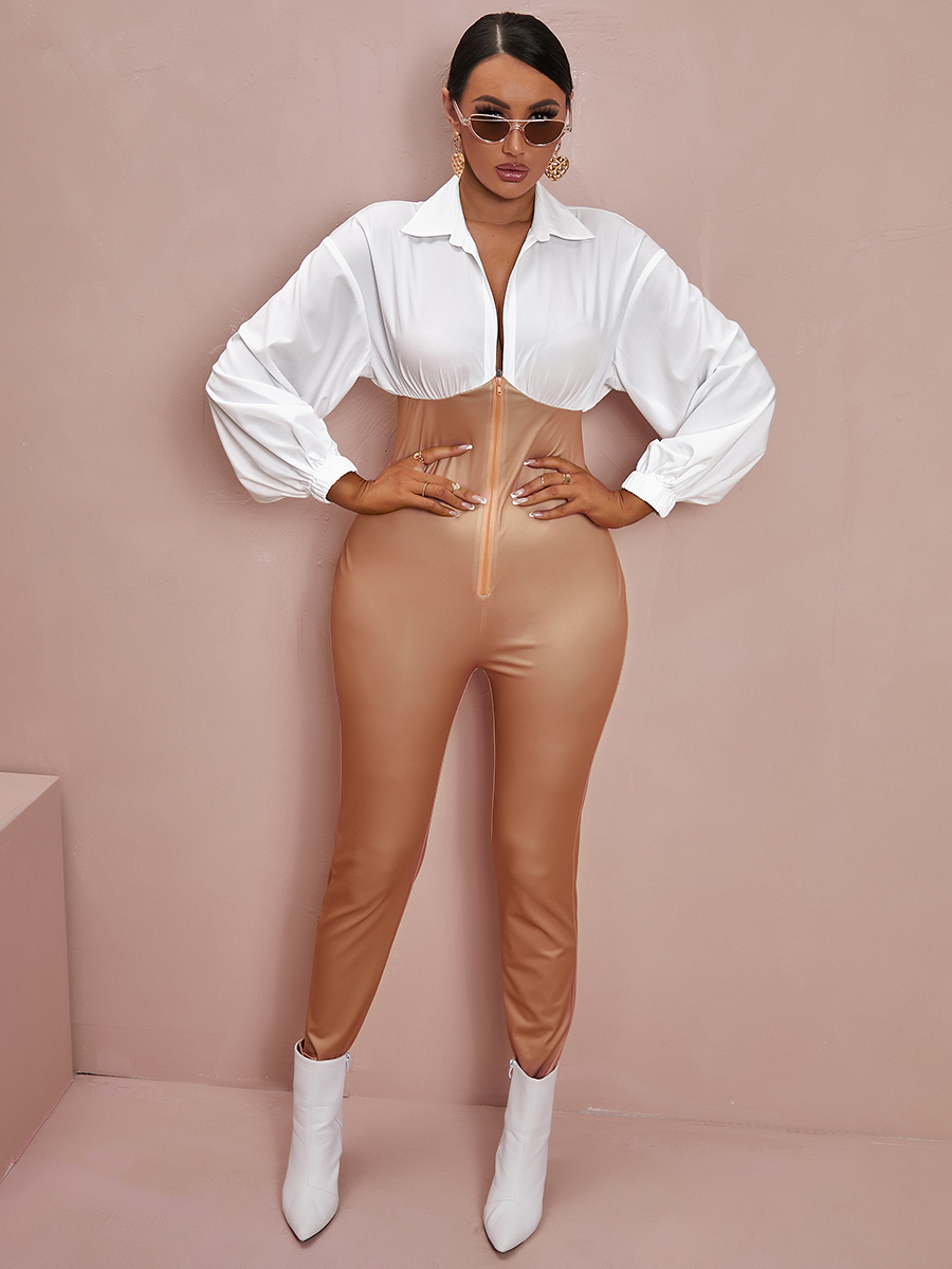 LW Turndown Collar Zipper Design Jumpsuit