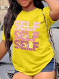 LW Round Neck Gradient Letter Print T-shirt