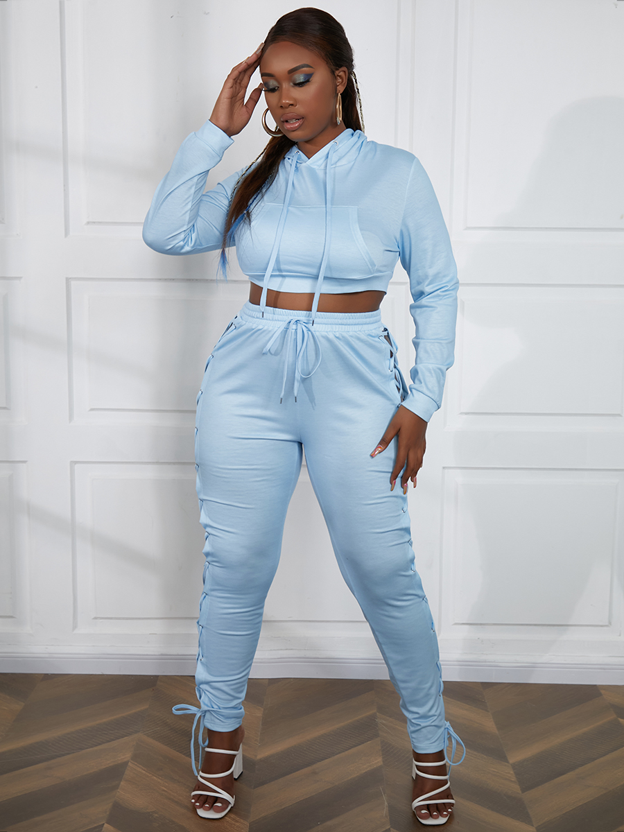 LW SXY Plus Size Bandage Hollow-out Design Crop Top Pants Set 3X