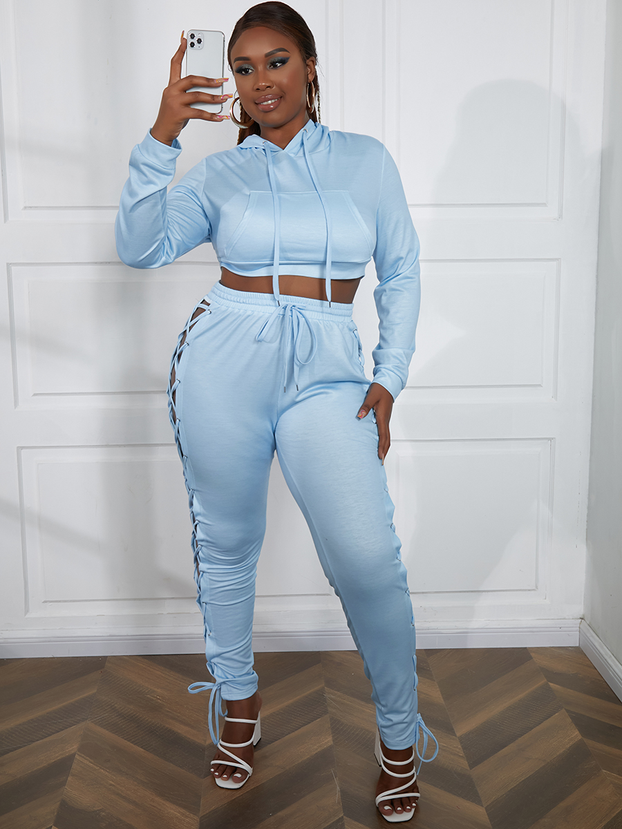 LW SXY Plus Size Bandage Hollow-out Design Crop Top Pants Set 3X