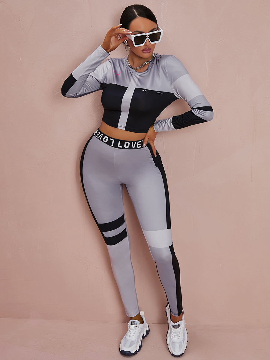 LW Letter Print Patchwork Pants Set