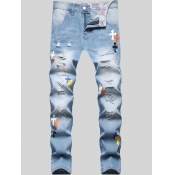 LW Men Casual Ripped Gradient Print Denim Jeans (N