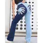 LW Embroidered Palm Patchwork Flared Jeans
