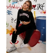 LW Letter Print Crop Top Tracksuit Set