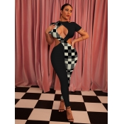 LW SXY Criss Cross Plaid Patchwork Jumpsuit