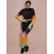 LW Round Neck Crop Top Gradient Pants Set