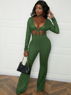 LW SXY Bandage Hollow-out Design Wide Legs Jumpsuit