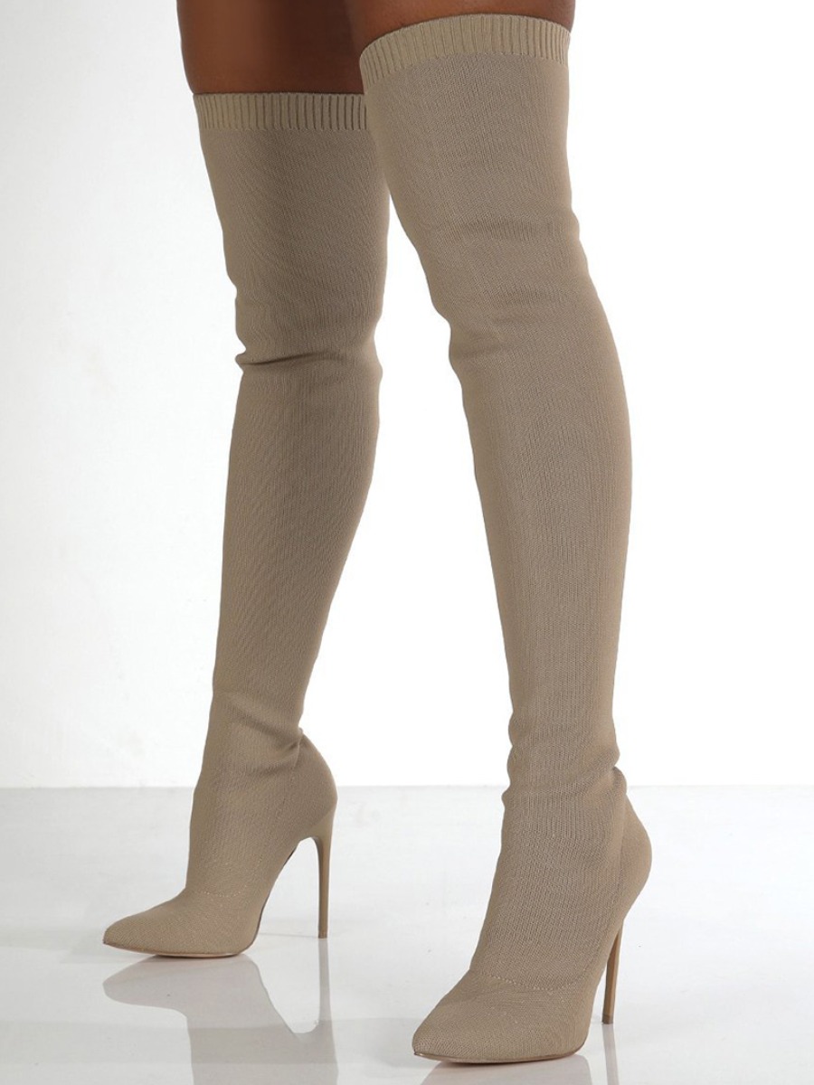 LW SXY Knit Basic Solid Thigh High Boots