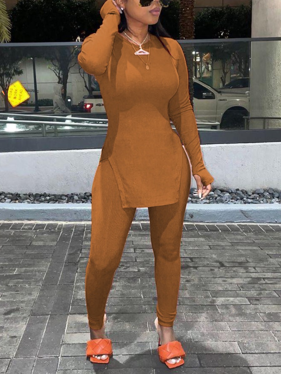 LW Round Neck Side Slit Pants Set