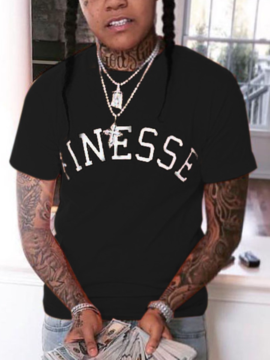 LovelyWholesale Men Round Neck Letter Print T-shirt Summer Short Sleeve Casual Round Neck Spring Summer 2024