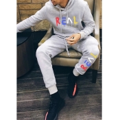 LW Men Hooded Collar Letter Print Tracksuit Set