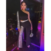 LW One Shoulder Sequined Flared Pants Set