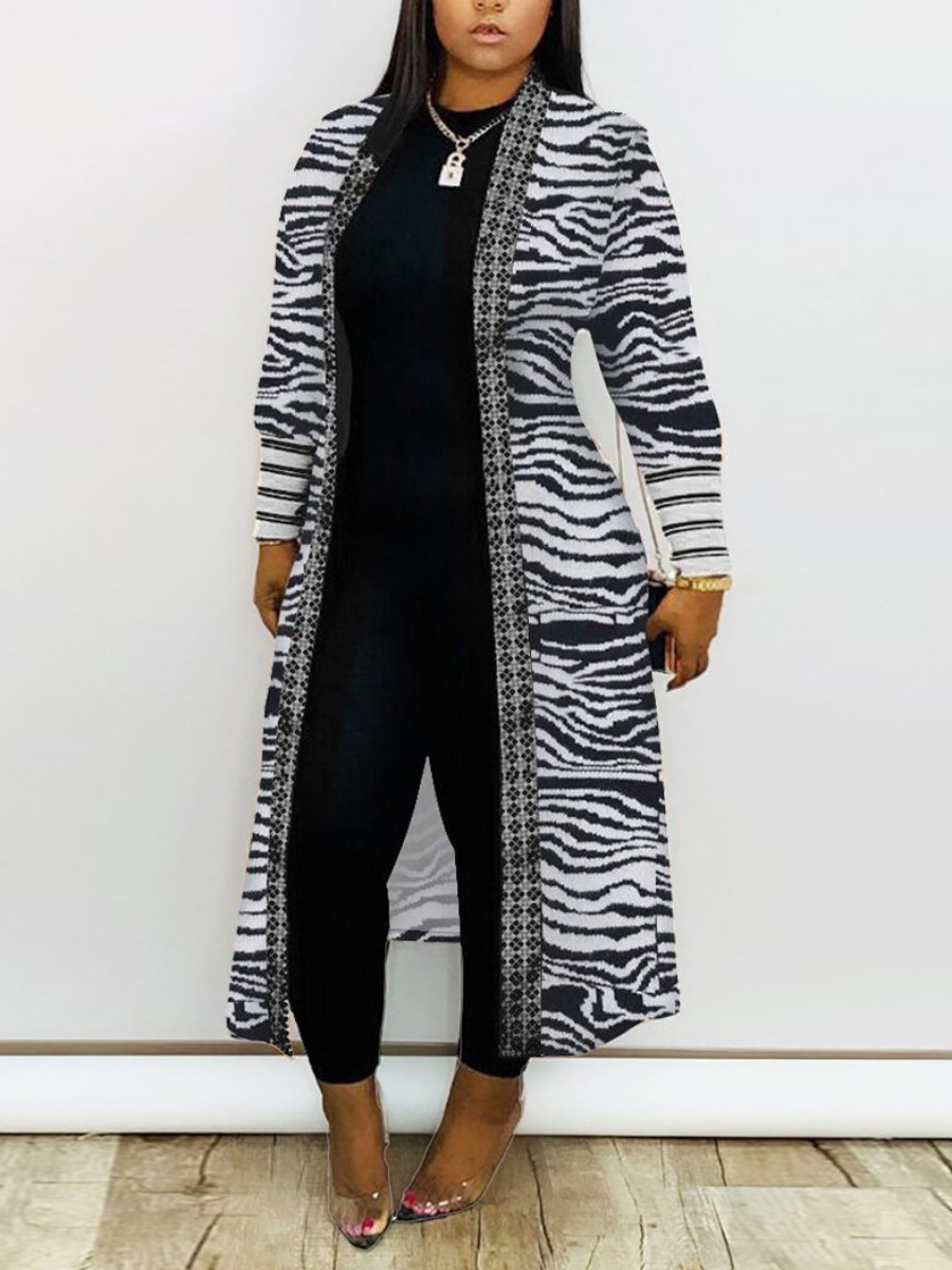 LW Geometric Print Zebra Striped Trench Coat
