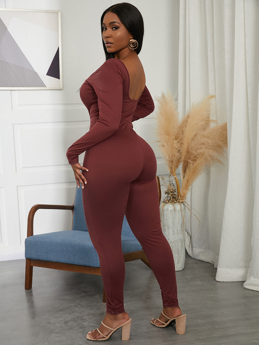 LW Square Collar Ruched Jumpsuit