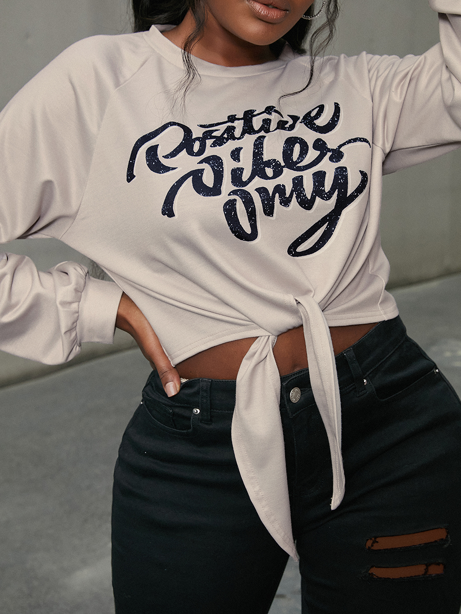 LW Letter Print Bandage Design Sweatshirt