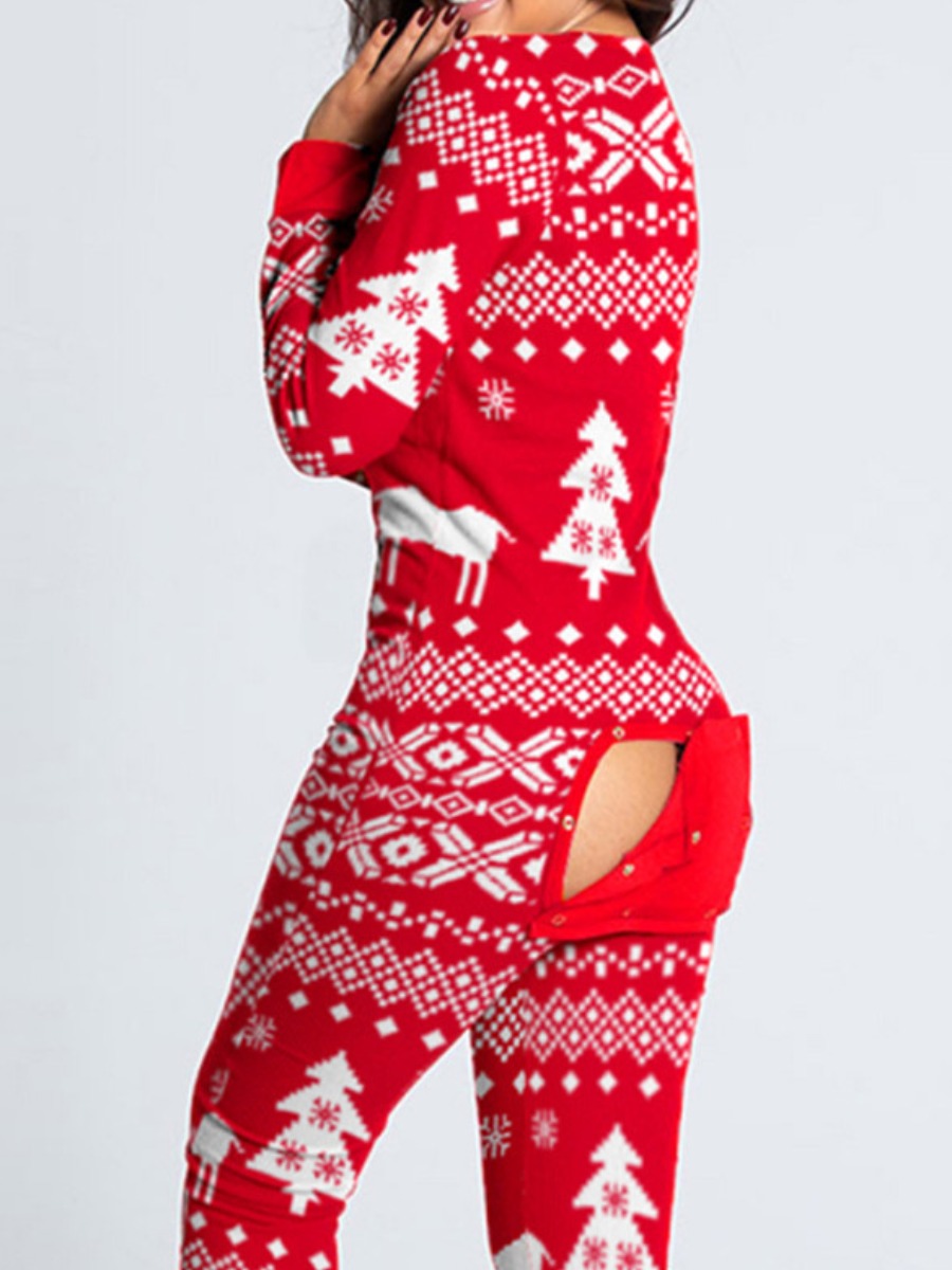 LW SXY Christmas Day Geometric Print Jumpsuit