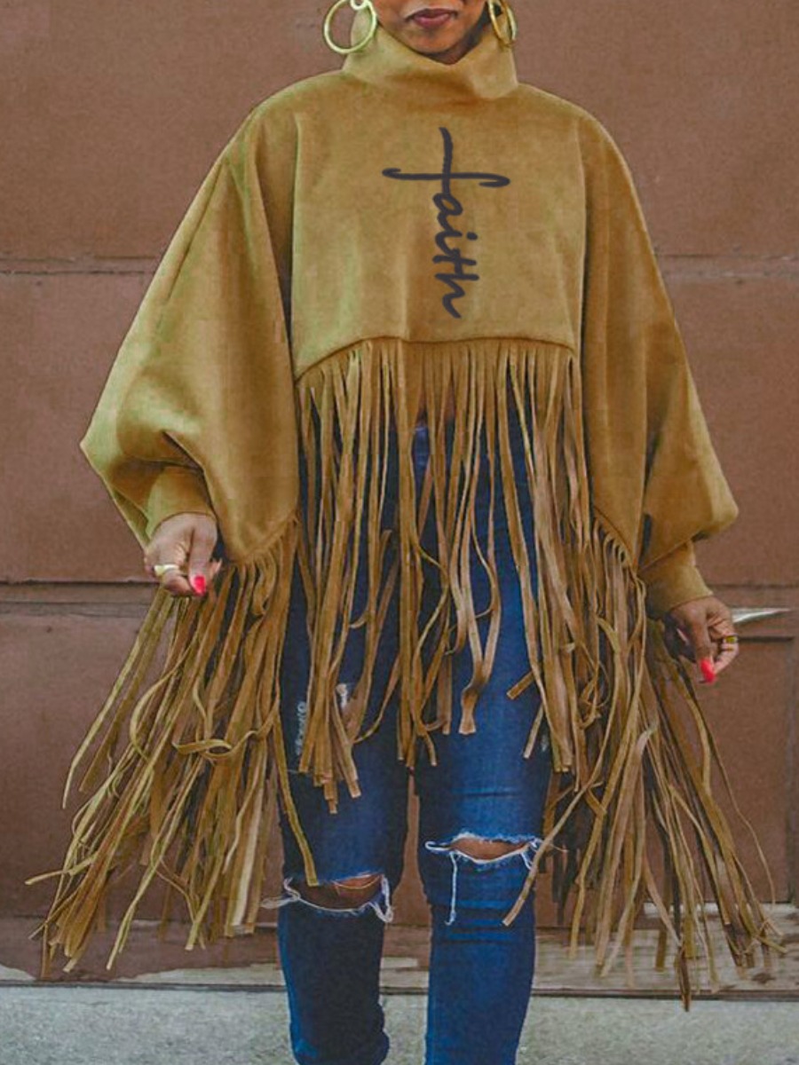 LW Faith Letter Print Tassel Design Sweatshirt