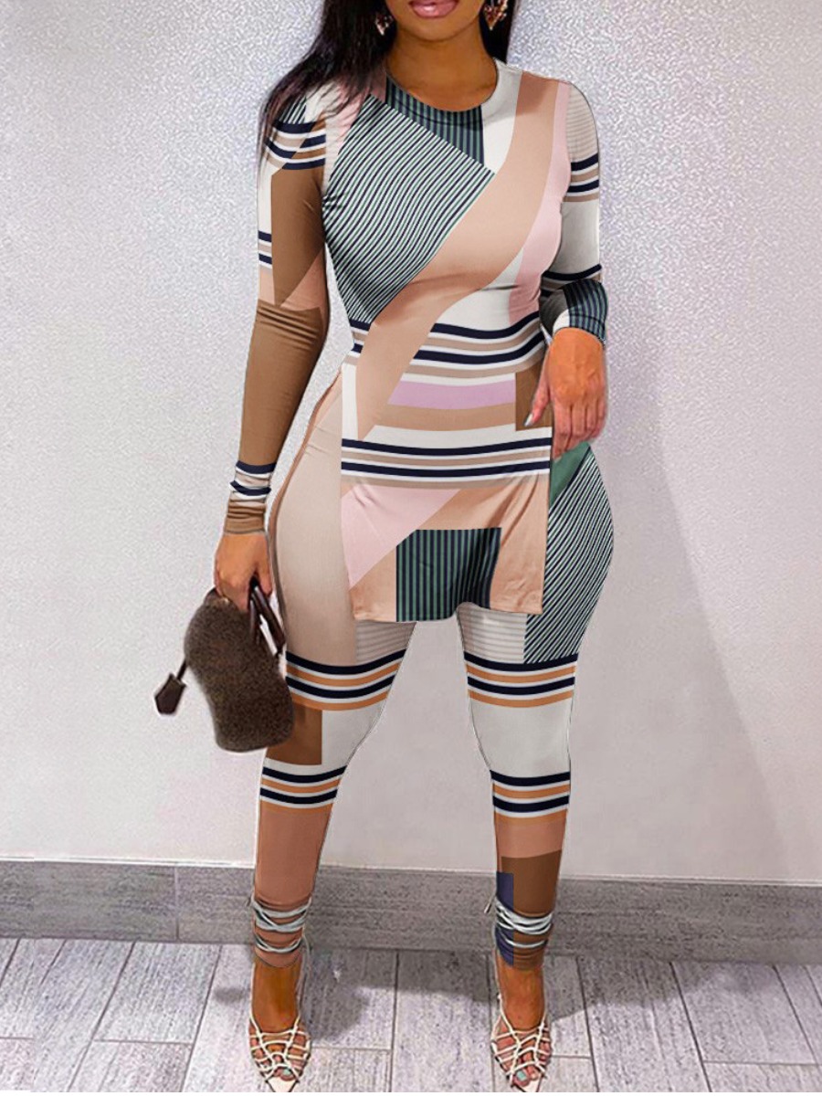 LW Geometric Print Side Slit Pants Set