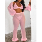LW Plus Size Trendy Patchwork Pink Two-piece Pants
