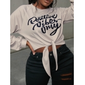 LW Letter Print Bandage Design Sweatshirt