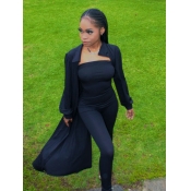 LW BASICS Casual Bateau Neck Skinny Black Two Piec