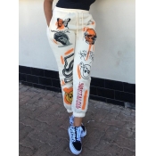 LW Letter Skull Head Print Drawstring Sweatpants (