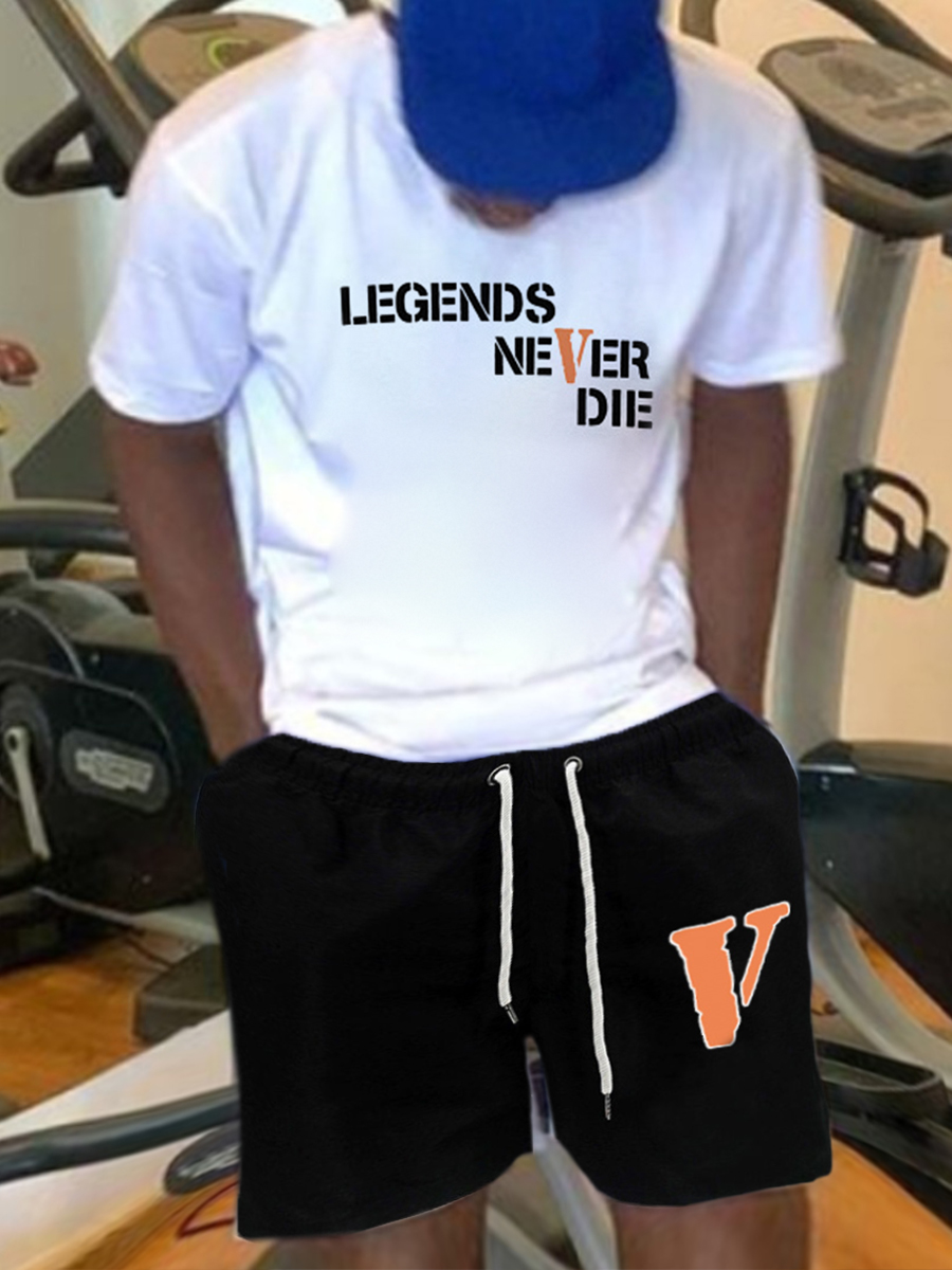 LW Men Letter Print Drawstring Shorts Set