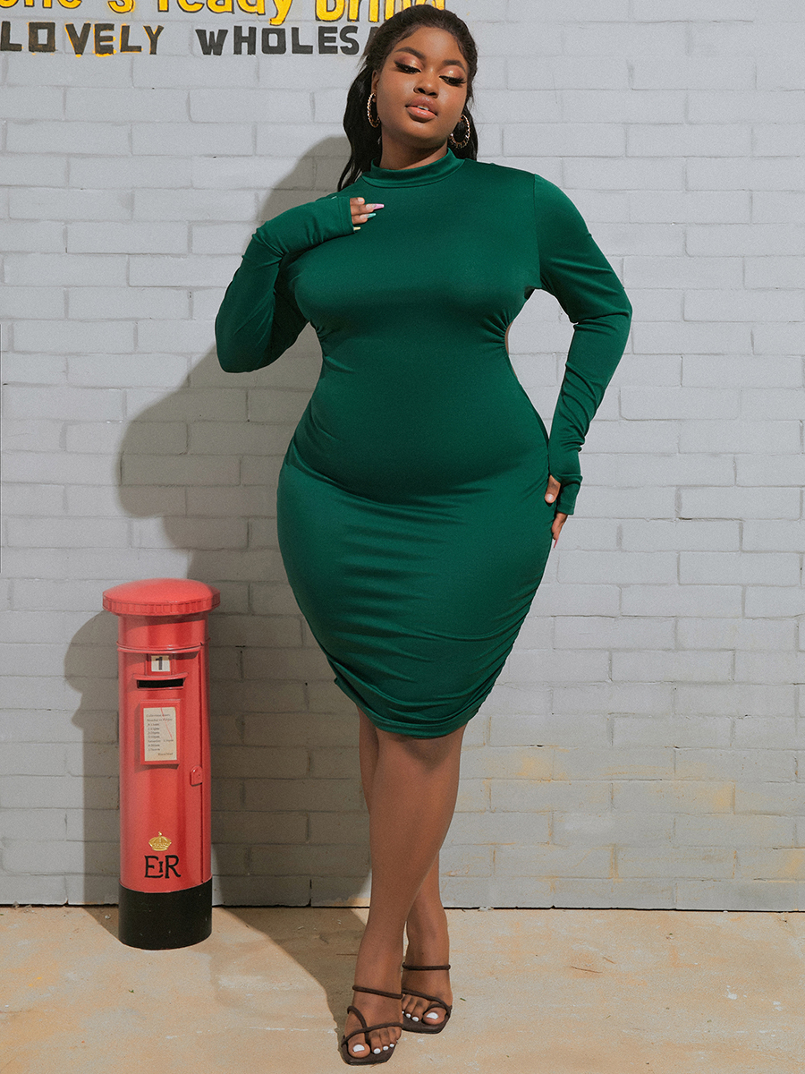 LW SXY Plus Size Backless Ruched Bodycon Dress 3X