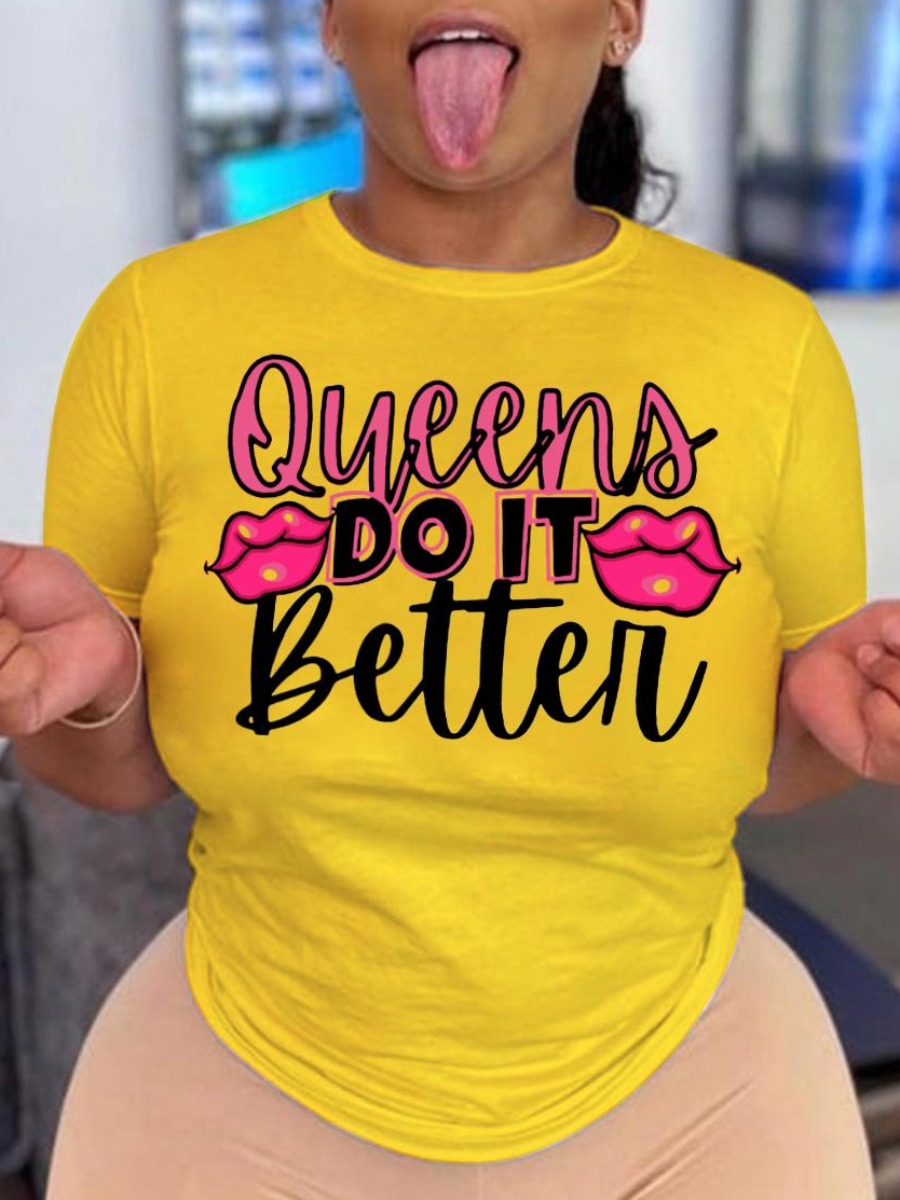 LovelyWholesale BASICS Plus Size Letter Lip Print T-shirt Summer Sleeveless Casual Queen Round Neck  4X Spring Summer 2024