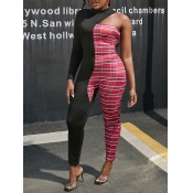 LW SXY Cut Out Plaid Patchwork Print Skinny Jumpsu