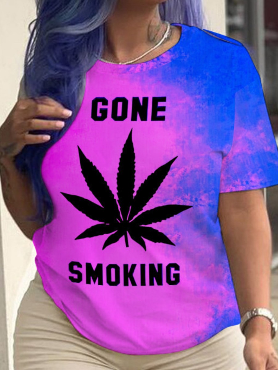 LovelyWholesale Plus Size Letter Print Tie-dye T-shirt Summer Short Sleeve Casual Round Neck  5X Spring Summer 2024