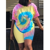 LW Round Neck Tie-dye Shorts Set