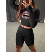 LW Round Neck Lip Print Shorts Set