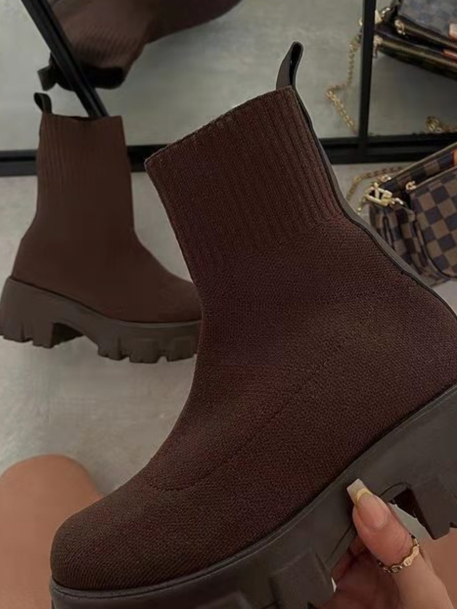 LovelyWholesale Chunky Sole Booties Winter Casual Basic Spring Summer 2024